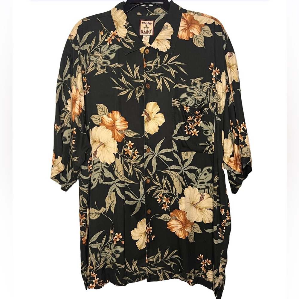 Tommy Bahama Mens Tropical tropical print silk button down shirt size XL